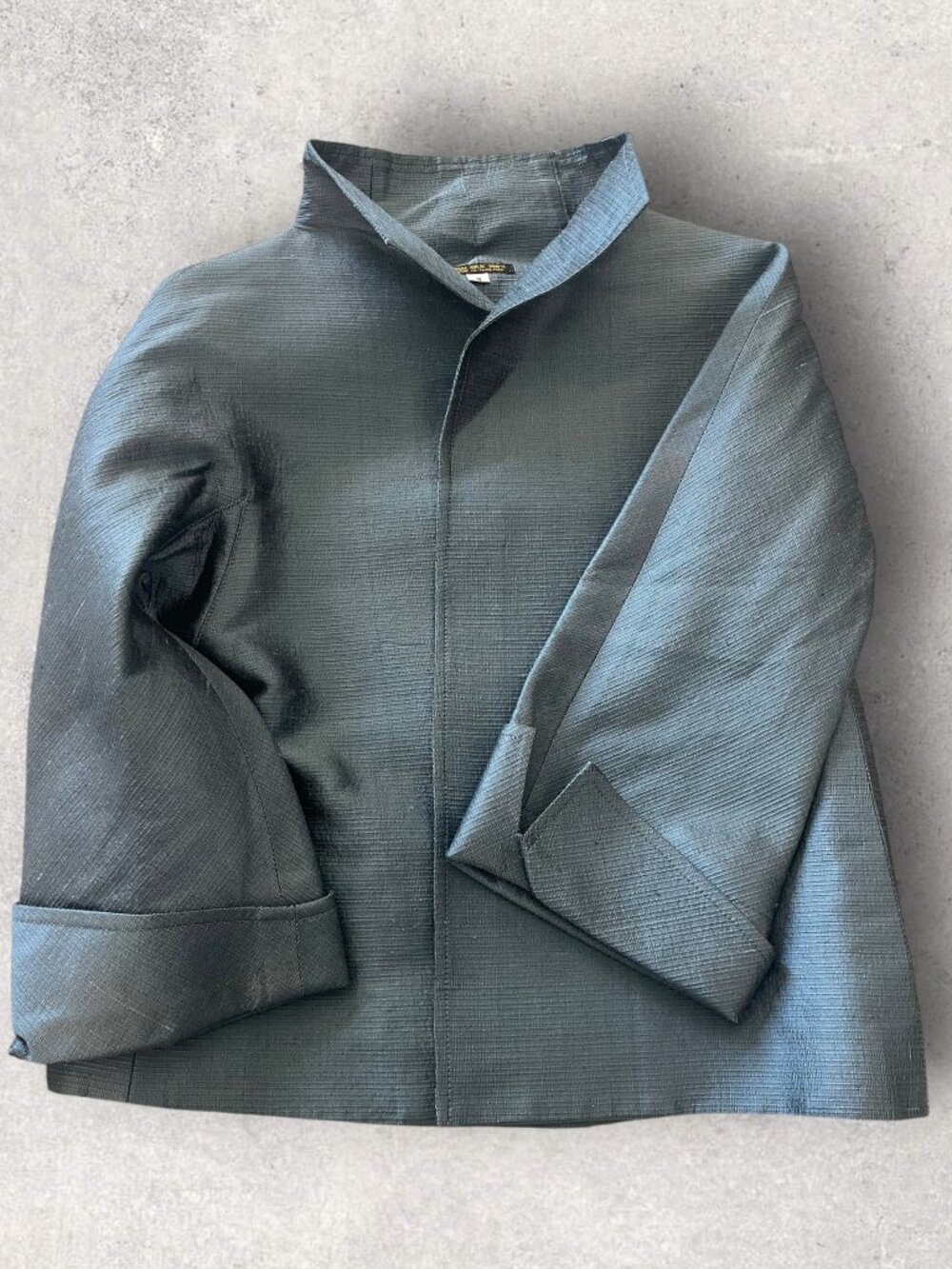 Custom-Made Cropped Thai Silk Stand-Collar Jacket